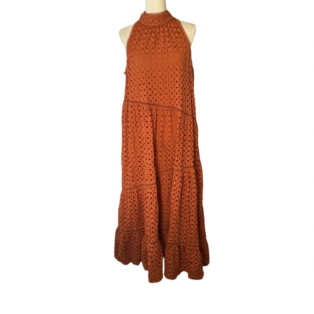 Chic Lace Maxi Dress in Terracotta - Picture 2 of 12